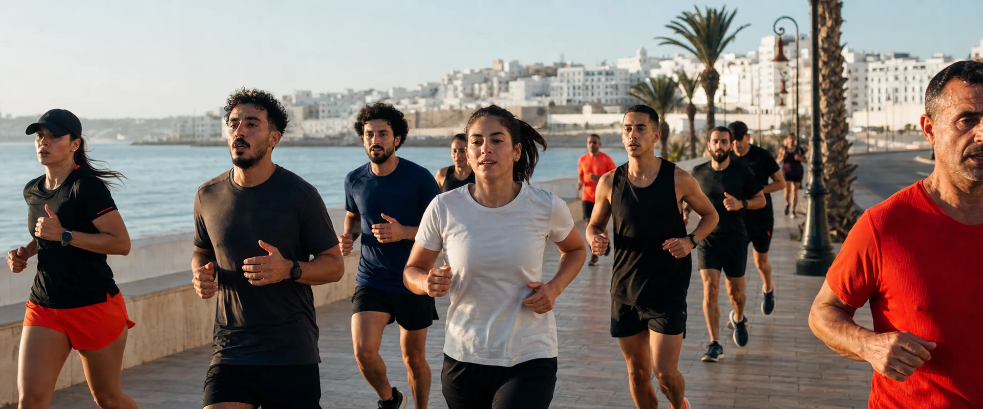 Coureurs sur le front de mer de Tanger